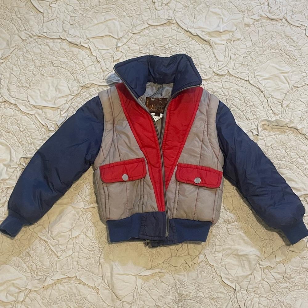 VINTAGE Kids Jacket and vest in Red blue and grey